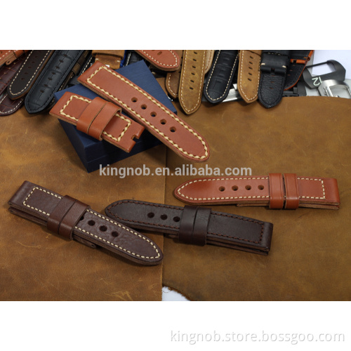 24mm Genuine Calf Leather Smooth Finish Vintage Watch Band Strap For Panerai Luminor 44mm Men Belt
